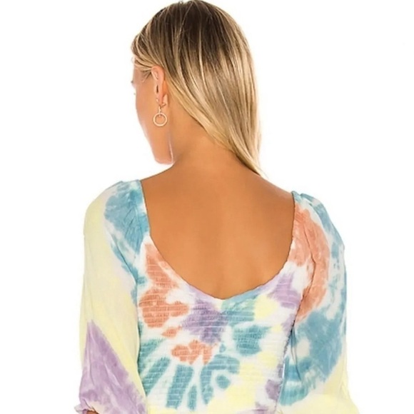 CHASER Small Top Smocked Double V Peasant Tie Dye Shirt Nice Condition! - Picture 2 of 8